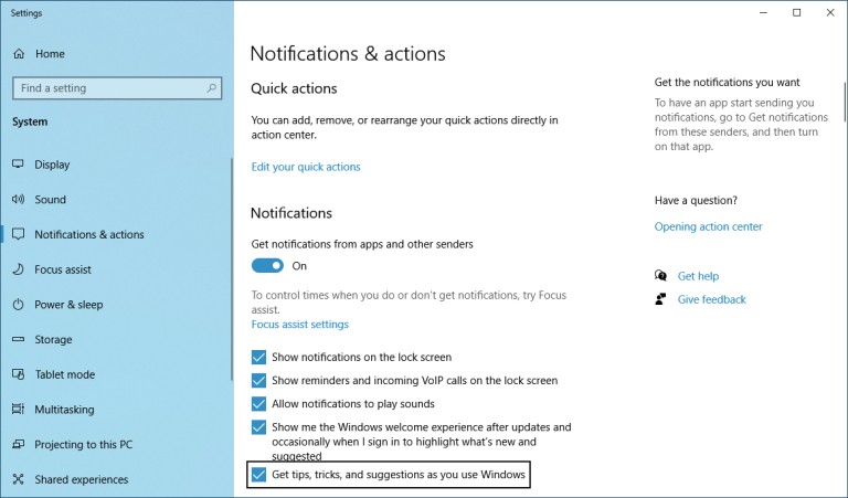 Notificaciones y acciones en Windows 10